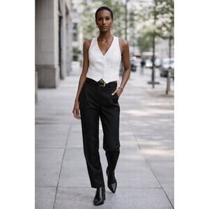 Women’s White Tailored Vest Button Front Waistcoat Adjustable Back Size S White